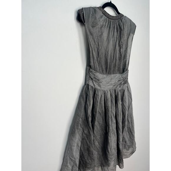 Boss Orange Gray Dress Women 6 Pleated Sheer Cap Sleeve Embellished‎ Waist - Picture 9 of 10